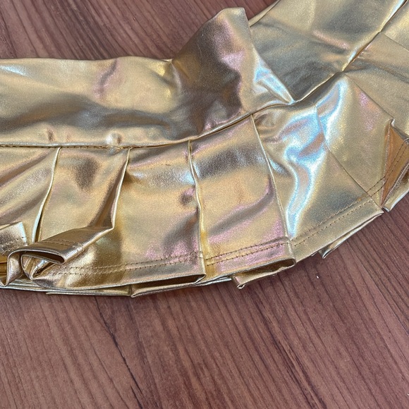 Gold Pleated Micro Mini Skirt Small - Picture 3 of 7